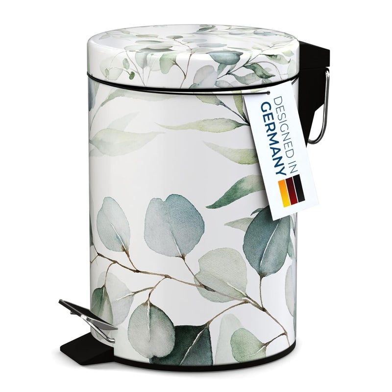 Sanilo Small Bathroom Trash Can with Lid [1.3 Gallon] - Lidded Tiny Trashcan for Garbage - Mini Metal Bin with Soft Closing Mechanism - Bath Room Accessoire Wastebin with Inner Bucket (Eucalyptus) - Image 2
